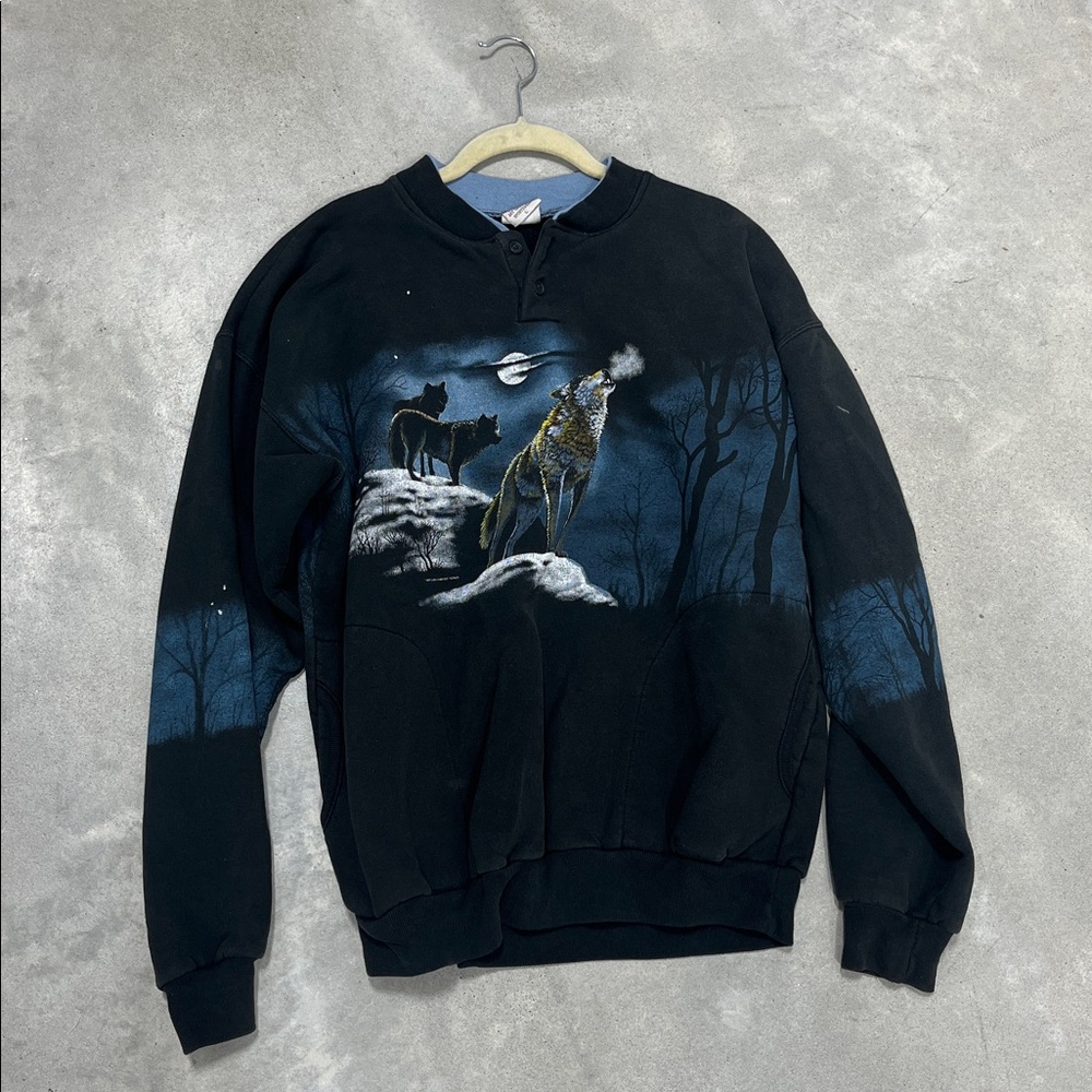 VTG Black Wolf Graphic Pullover Sweatshirt